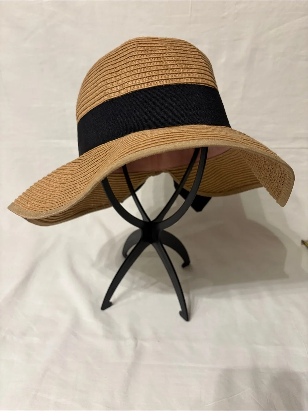LC Lauren Conrad Tan Straw Sun Hat with Black Ribbon Bow
